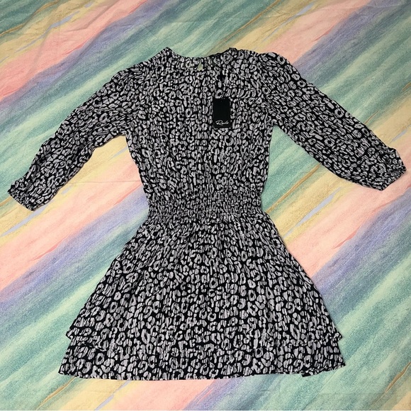 RAILS Inez Mini Dress size XS Purple Black Batik Cheetah Print Smocked Waist NWT - Picture 4 of 11